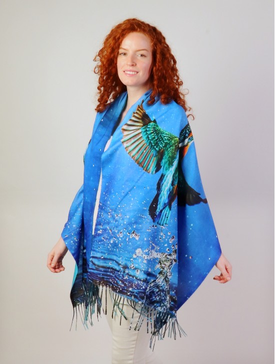 Hummingbird Oil Painting Design Fashion Scarf W/ Fringes